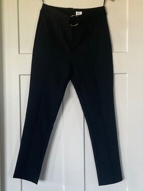 SHEIKE Black Trousers Dress Pants w/ Front Seams Gold Belt Accent